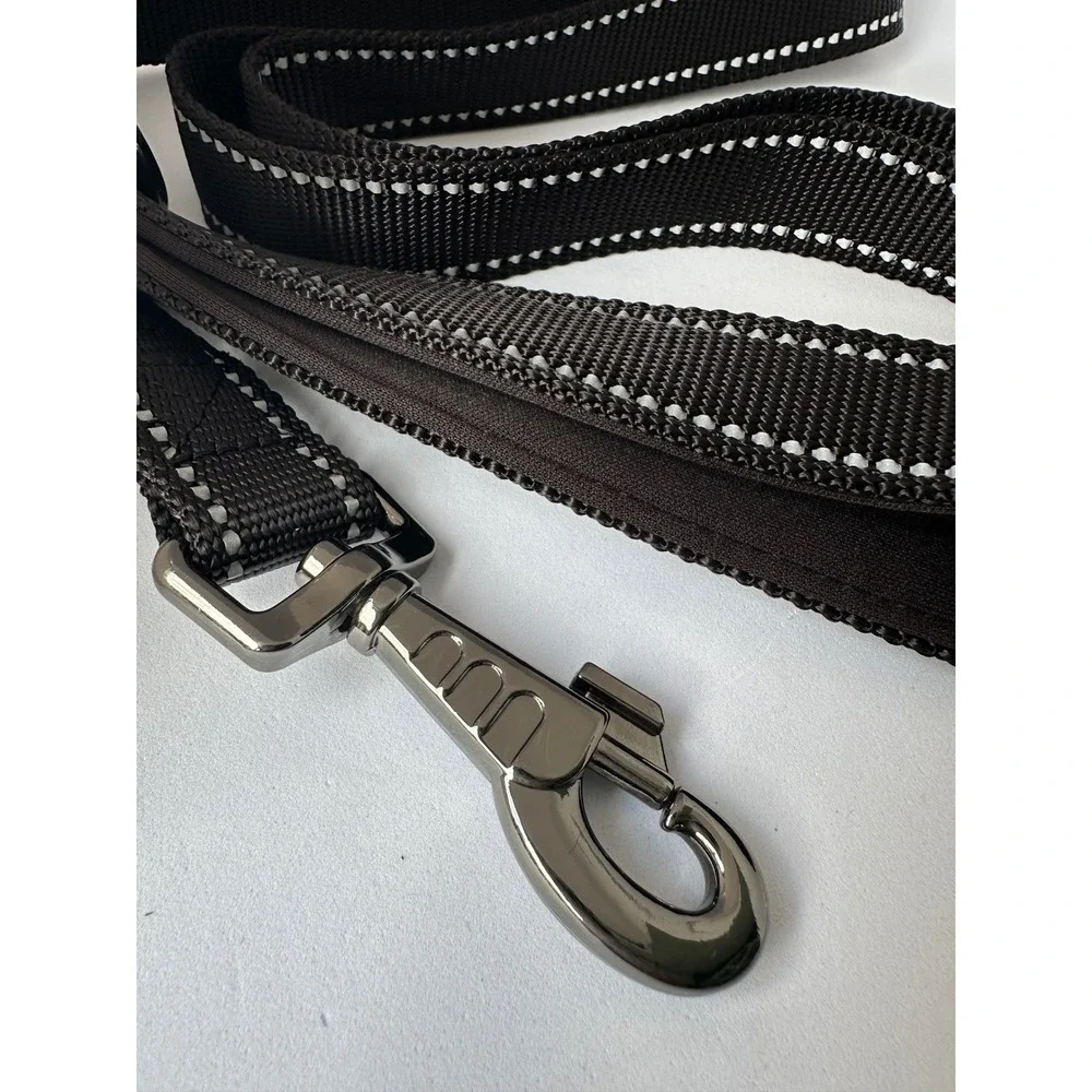 SatSun Large Dog Leash Heavy‎ Duty Reflective Padded Handle Black Nylon